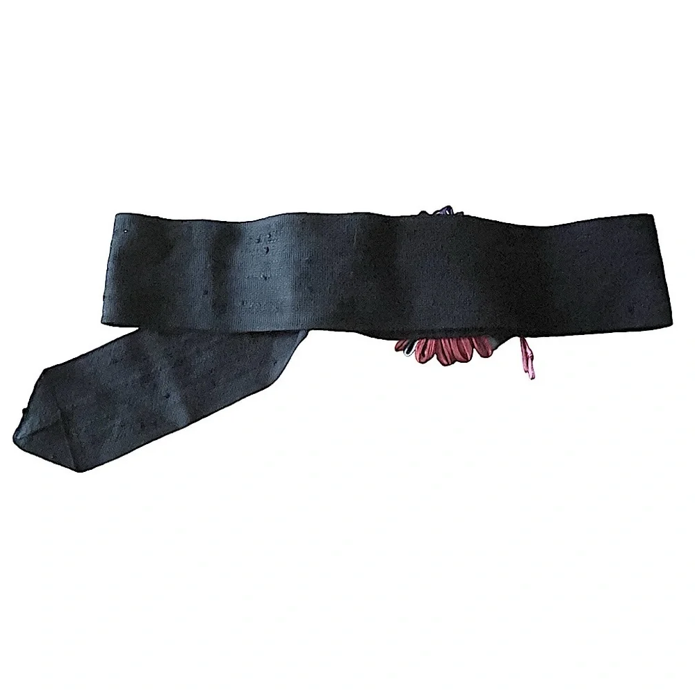 Rebecca's Wide Black Textile Belt D Ring Multicolor Flower Detail Vintage M/L